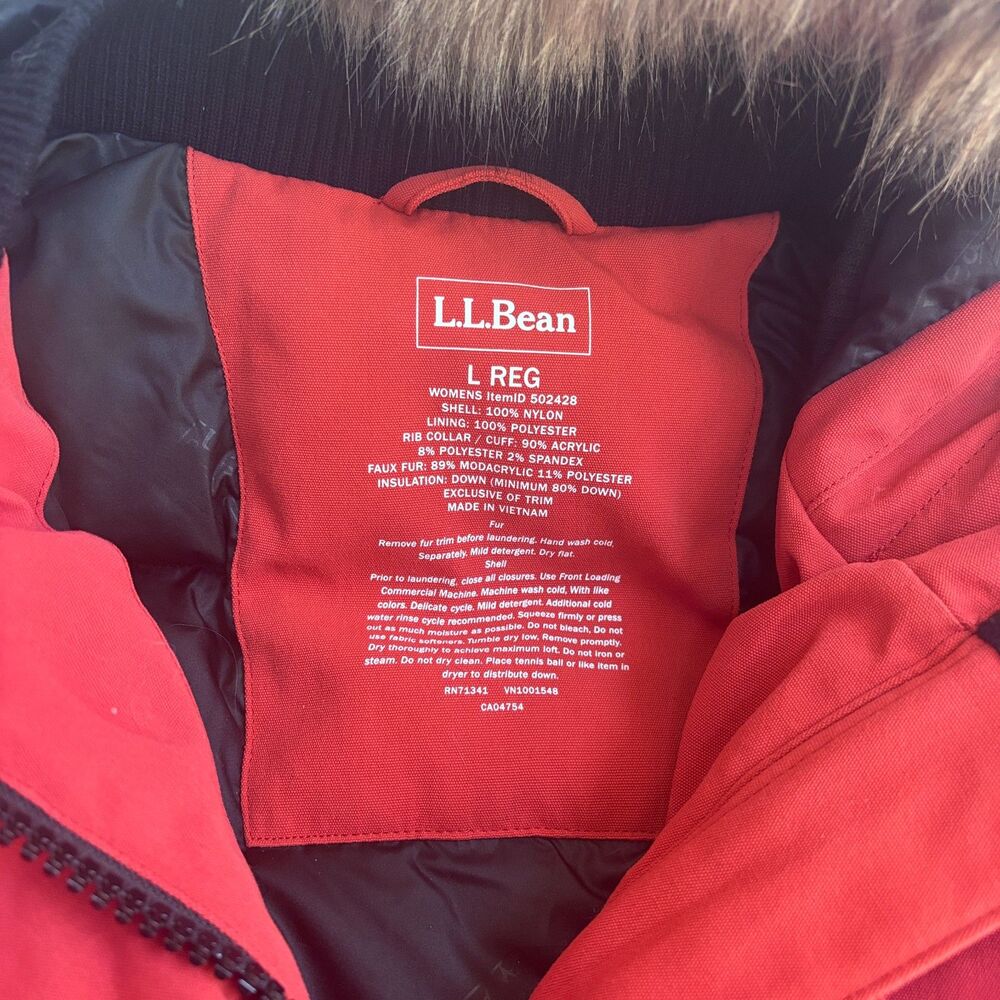 L.L. Bean Maine Mountain Parka Women's L Cayenne Orange Down Fill Waterproof - Picture 4 of 10